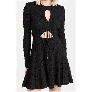 SABINA MUSAYEV Black Crinkly Cut-Out Agnes Mini Dress SZ 12